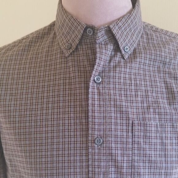 Banana Republic Grey Shirt, Burg/Yellow Plaid - Picture 1 of 8